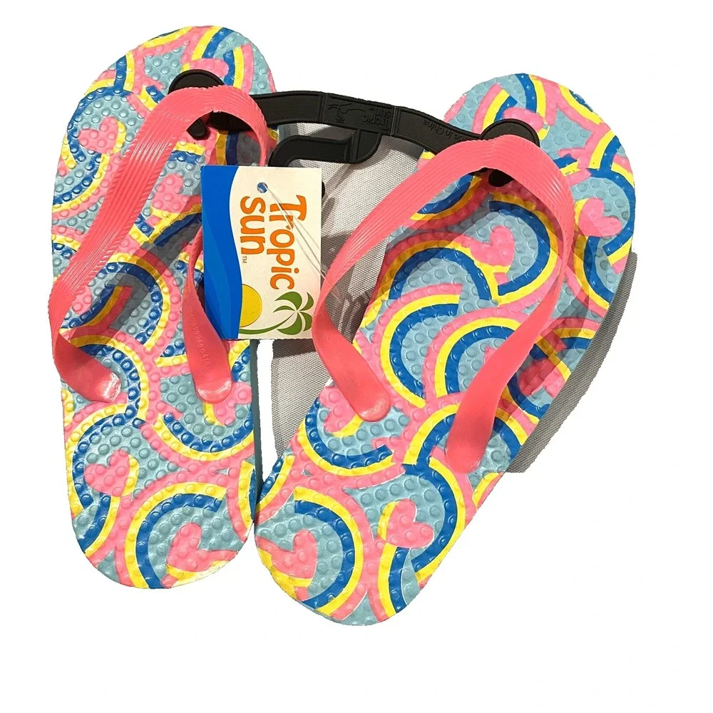 tropic sun girls flip flop summer sandals shoes size 11 12 small‎ pink blue